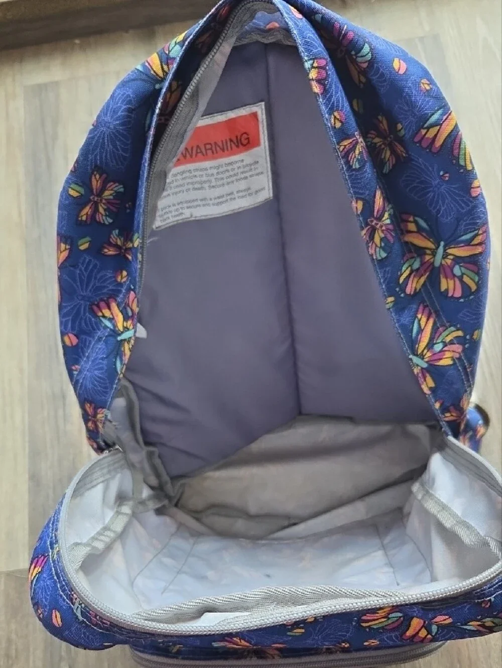 L.L. Bean Kids' Navy Backpack with Multicolored Butterfly Print
